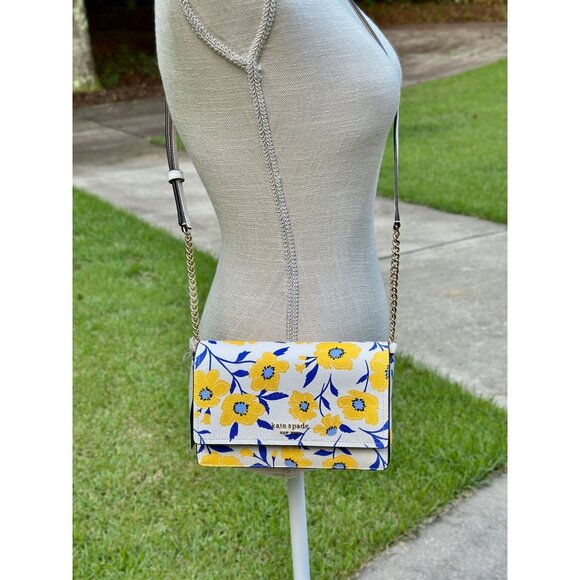 Kate Spade KF984 Morgan Sunshine Floral Printed PVC Flap Chain Wallet Crossbody - Picture 1 of 16